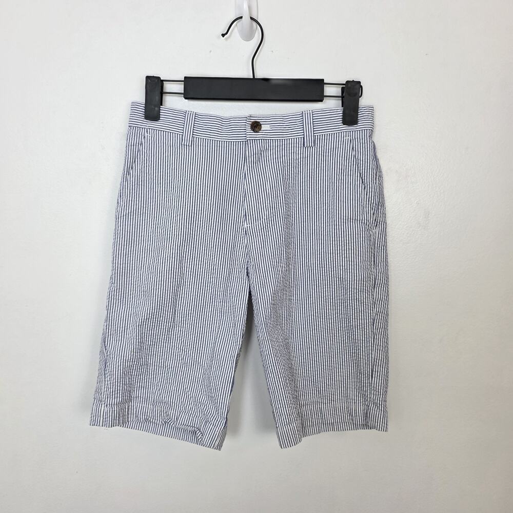 Brooks Blue White Blue Striped Seersucker‎ Coastal Nautical Bermuda Shorts Sz 10